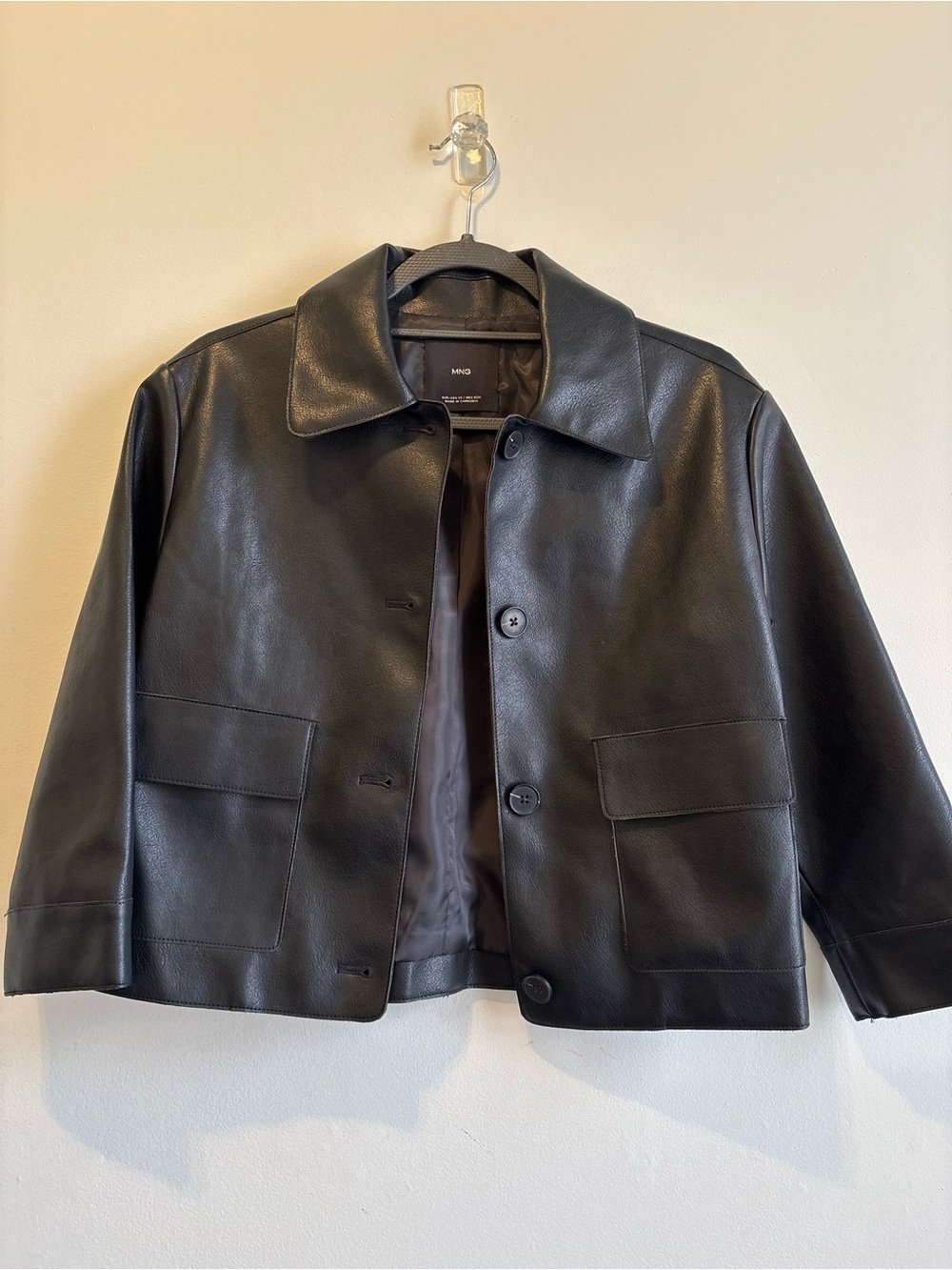 Mango Black Faux Leather Shirt Jacket
